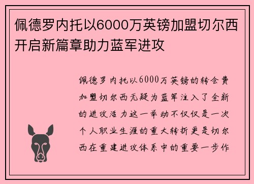佩德罗内托以6000万英镑加盟切尔西开启新篇章助力蓝军进攻